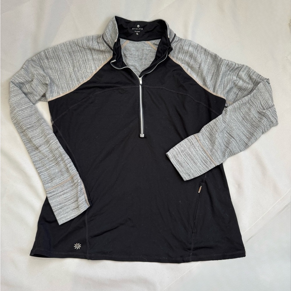 Athleta Black and Gray Polo Collar Sweatshirt